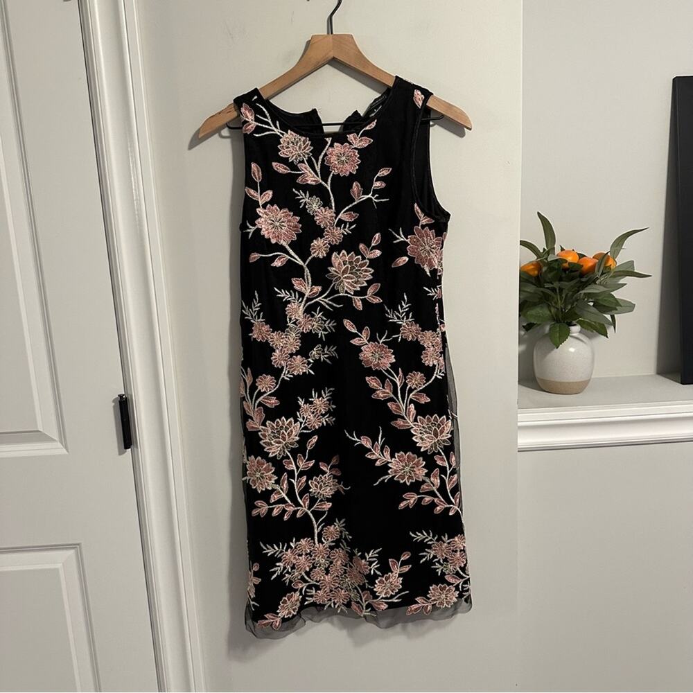 Jessica Howard Black Pink Gold Floral Embroidered Mini Dress 6 - Picture 9 of 10